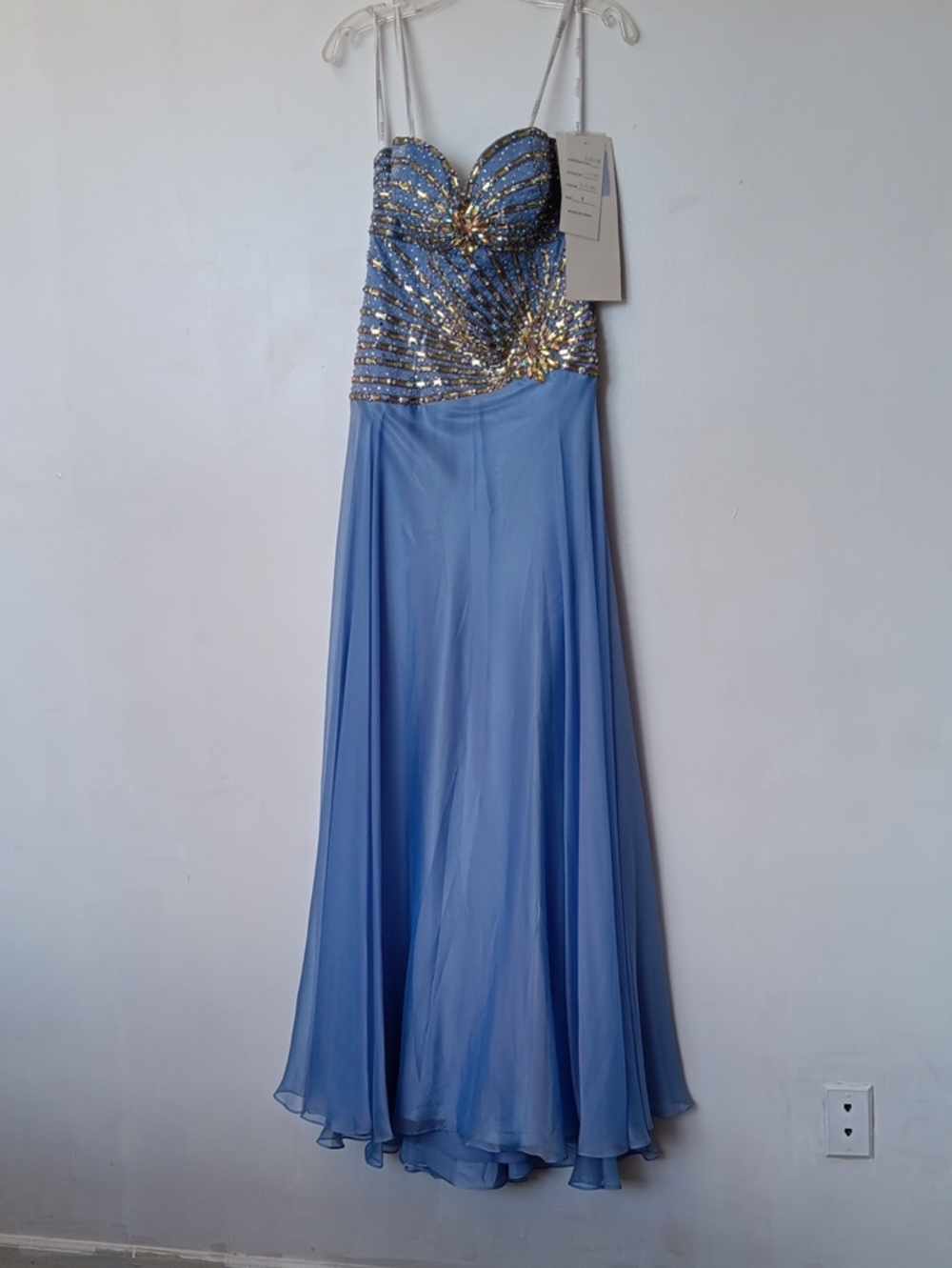 Tony Bowls Lilac Strapless Beaded Maxi Gown